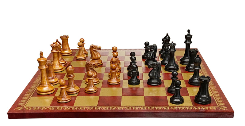 Antique Paulsen Chess Pieces, Italian Vinyl Chessboard & Mahogany Box - Official Staunton™ 