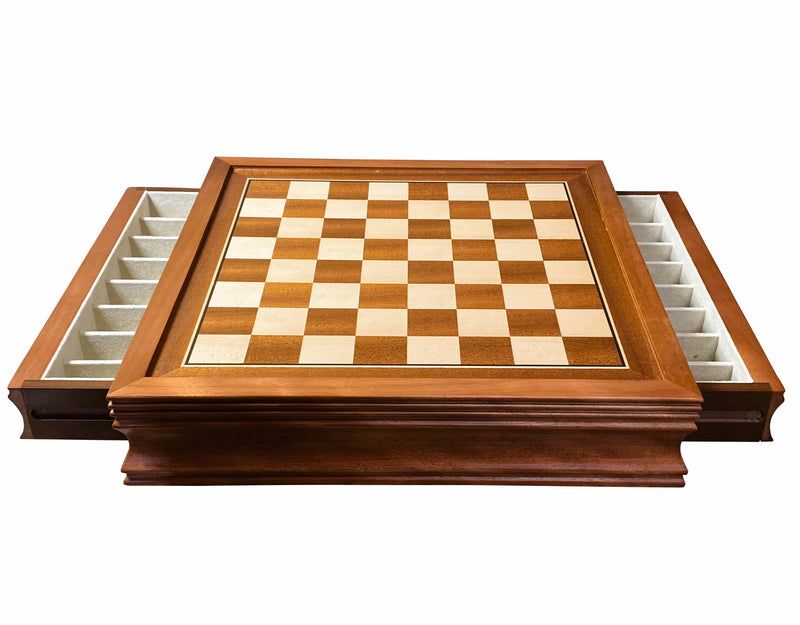 15" Mahogany Frame Drawer Chess Board - Official Staunton™ 