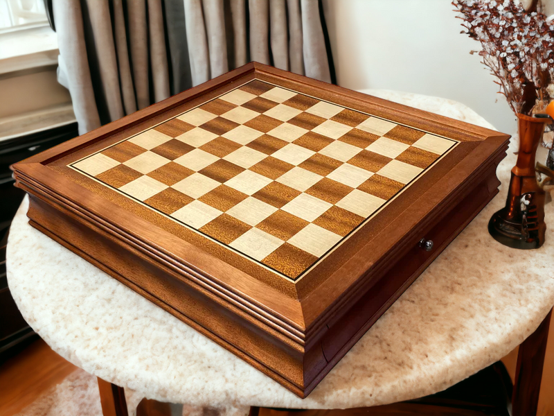 15" Mahogany Drawer Chess Set with Classic Acacia Chess Pieces - Official Staunton™ 