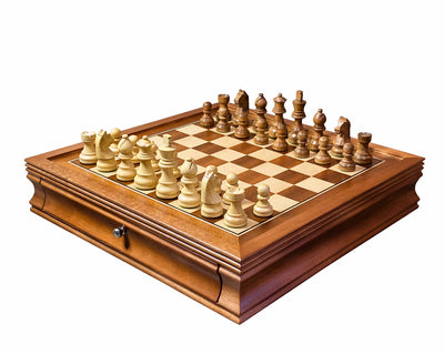 15" Mahogany Drawer Chess Set with Classic Acacia Chess Pieces - Official Staunton™ 