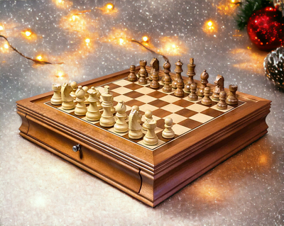 15 Inch Mahogany Drawer Acacia Chess Set - Official Staunton™ 