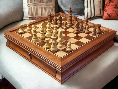 15" Mahogany Drawer Chess Set with Classic Acacia Chess Pieces - Official Staunton™ 