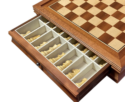 15" Mahogany Drawer Chess Set with Classic Acacia Chess Pieces - Official Staunton™ 