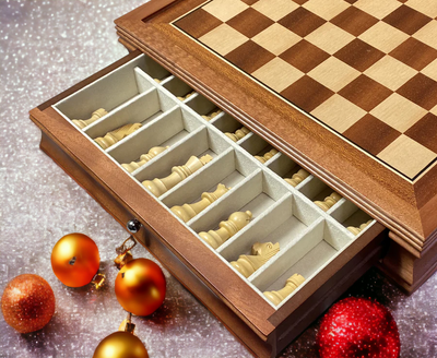 15 Inch Mahogany Drawer Acacia Chess Set - Official Staunton™ 