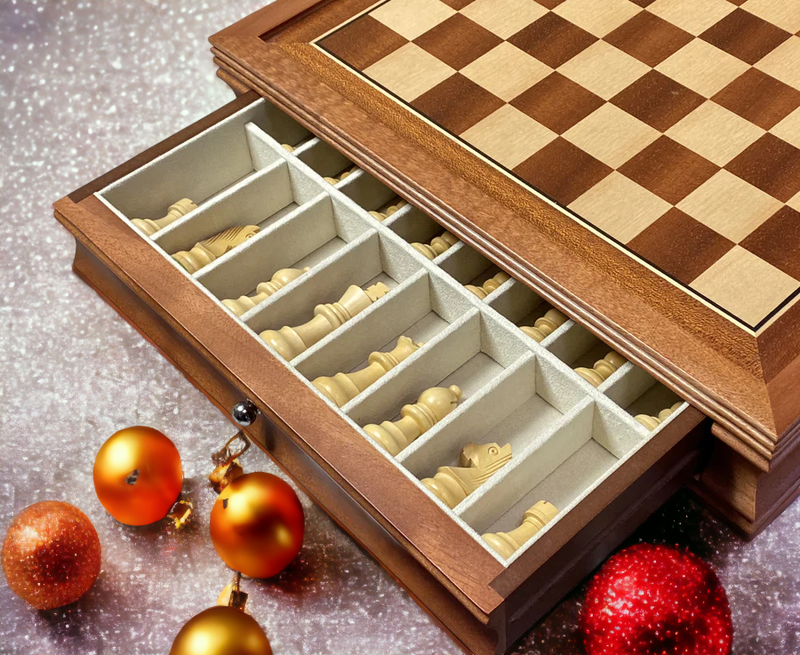 15 Inch Mahogany Drawer Acacia Chess Set - Official Staunton™ 
