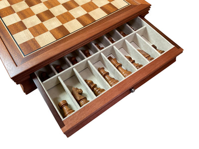 15" Mahogany Drawer Chess Set with Classic Acacia Chess Pieces - Official Staunton™ 