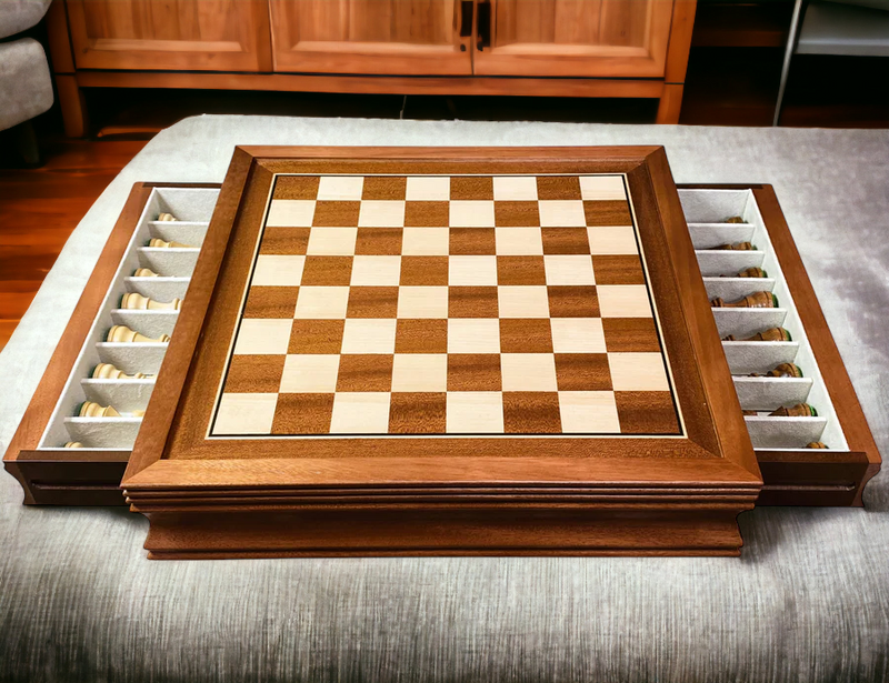 15" Mahogany Drawer Chess Set with Classic Acacia Chess Pieces - Official Staunton™ 