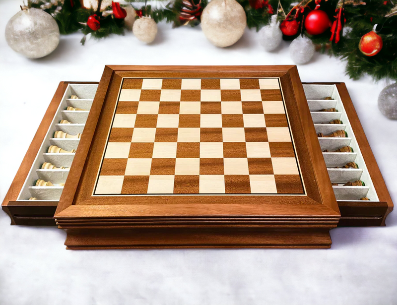 15 Inch Mahogany Drawer Acacia Chess Set - Official Staunton™ 