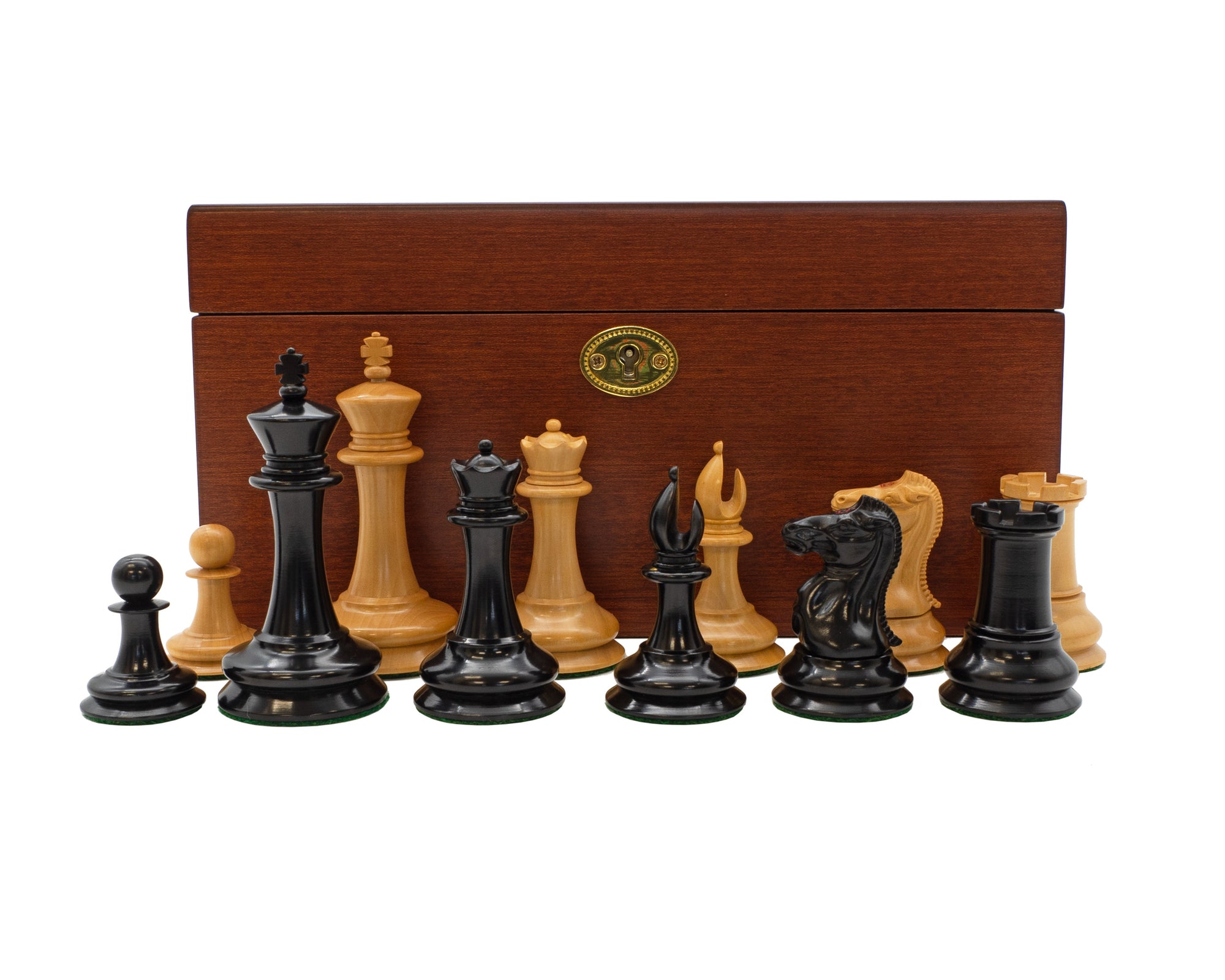 Leuchars Cooke Chessmen and Mahogany Hinged Box