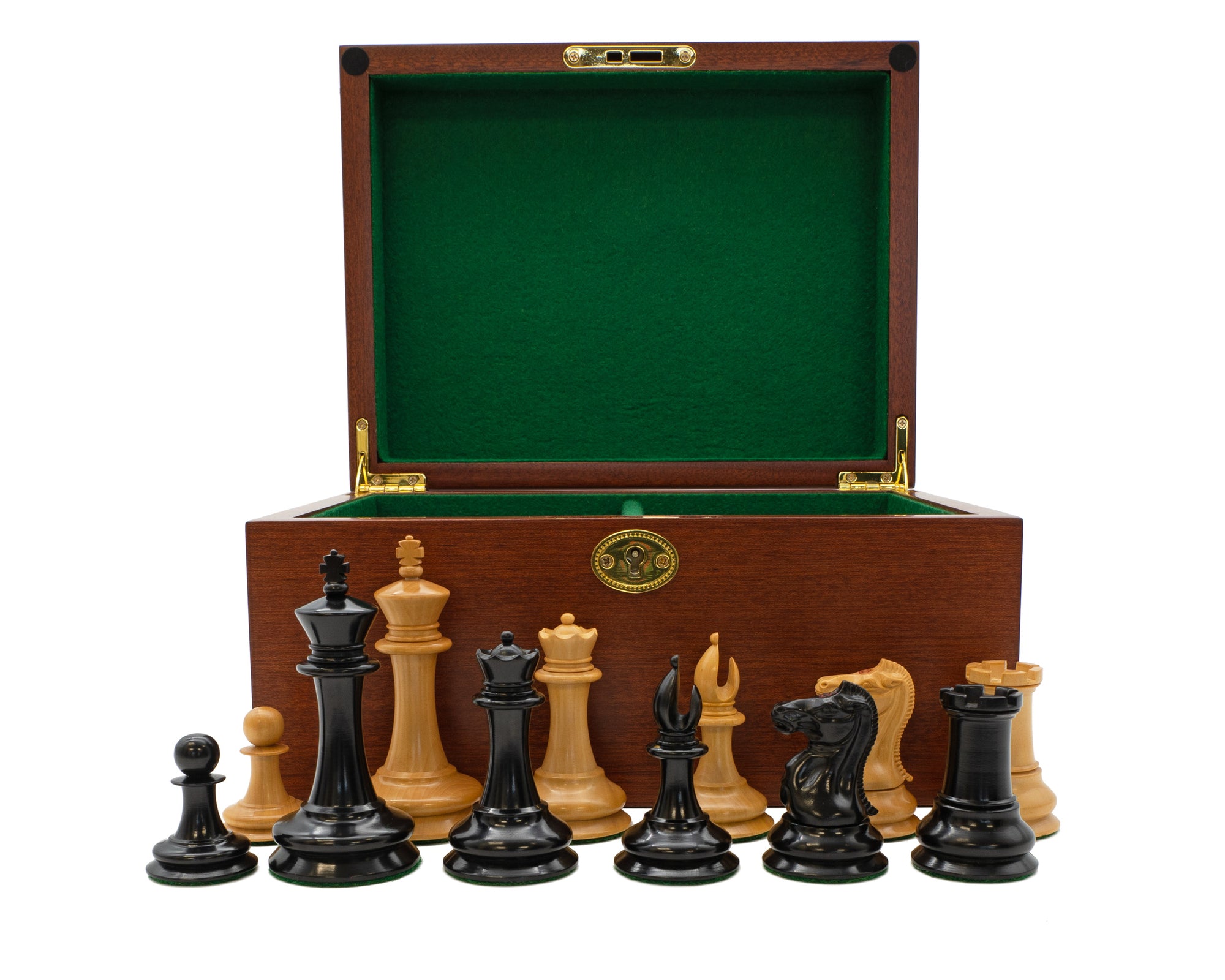 Leuchars Cooke Chessmen and Mahogany Hinged Box