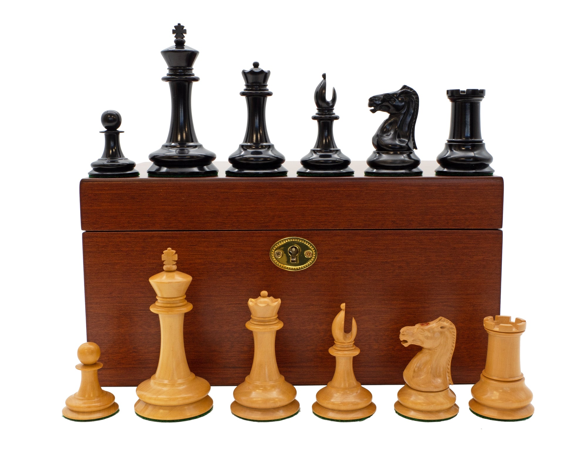3.5" Leuchars 2 - Chess Pieces & Mahogany Hinged Box
