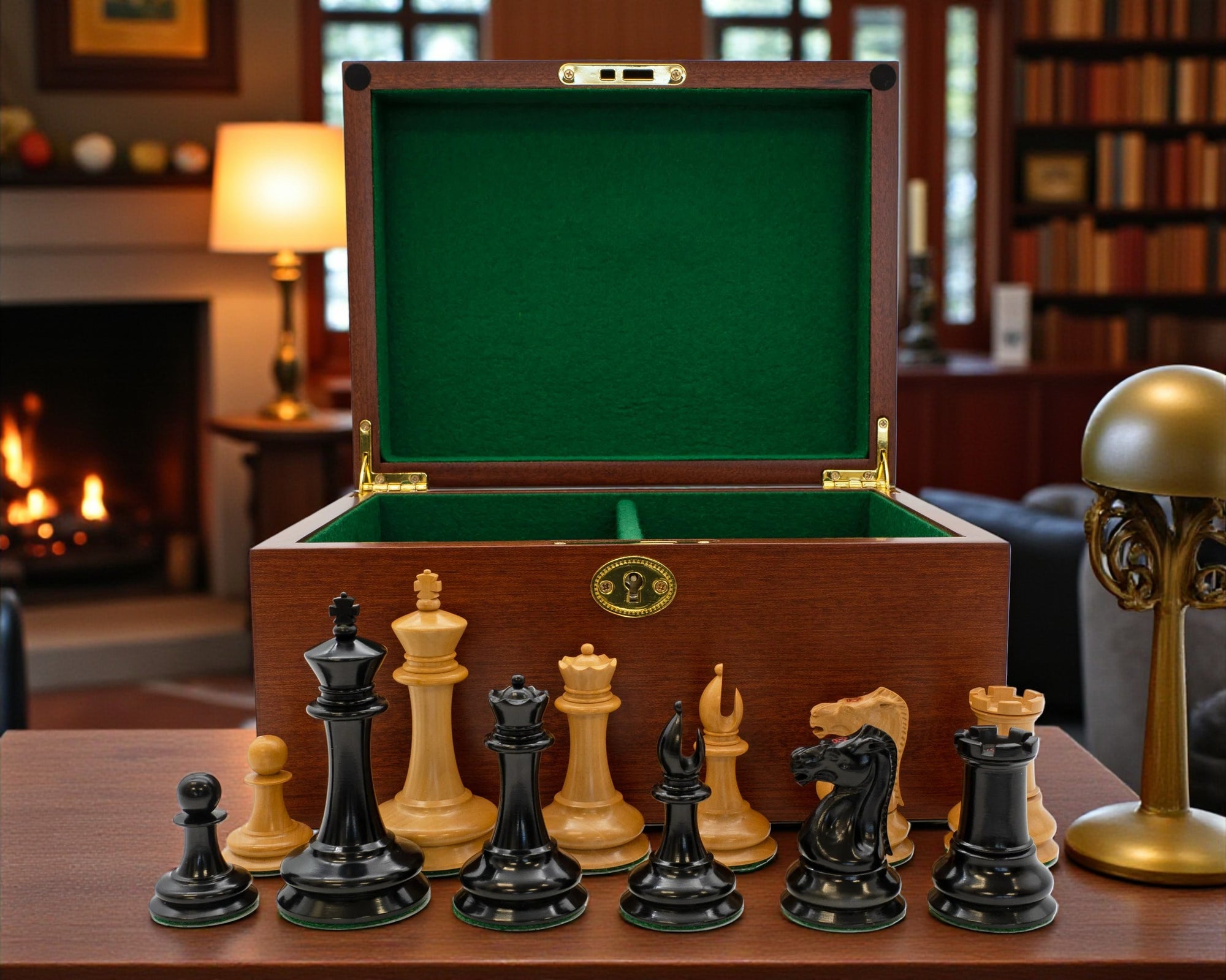 3.5" Leuchars 2 - Chess Pieces & Mahogany Hinged Box