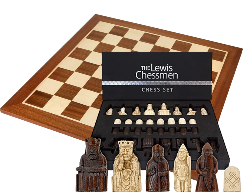 Isle of Lewis Large Chess Pieces, 19" Mahogany Board - Official Staunton™ 