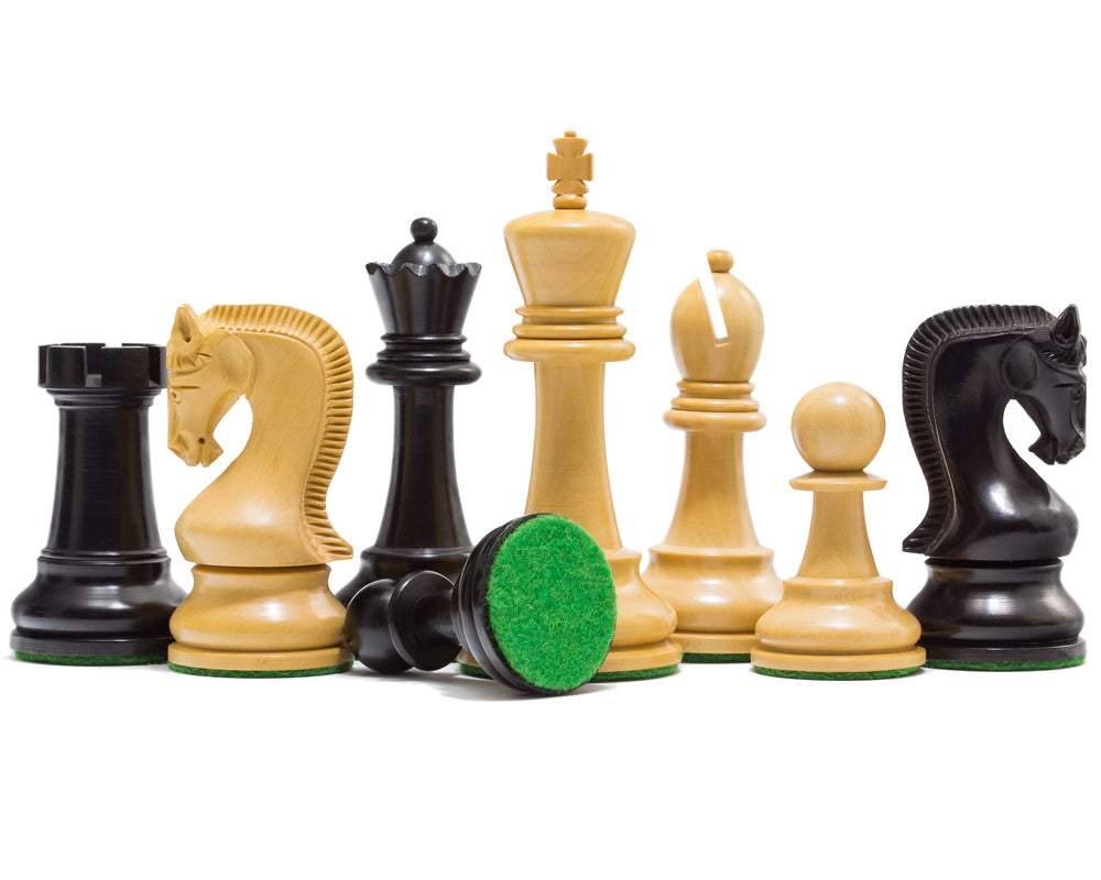 Black and natural Leningrad chess pieces grouped together