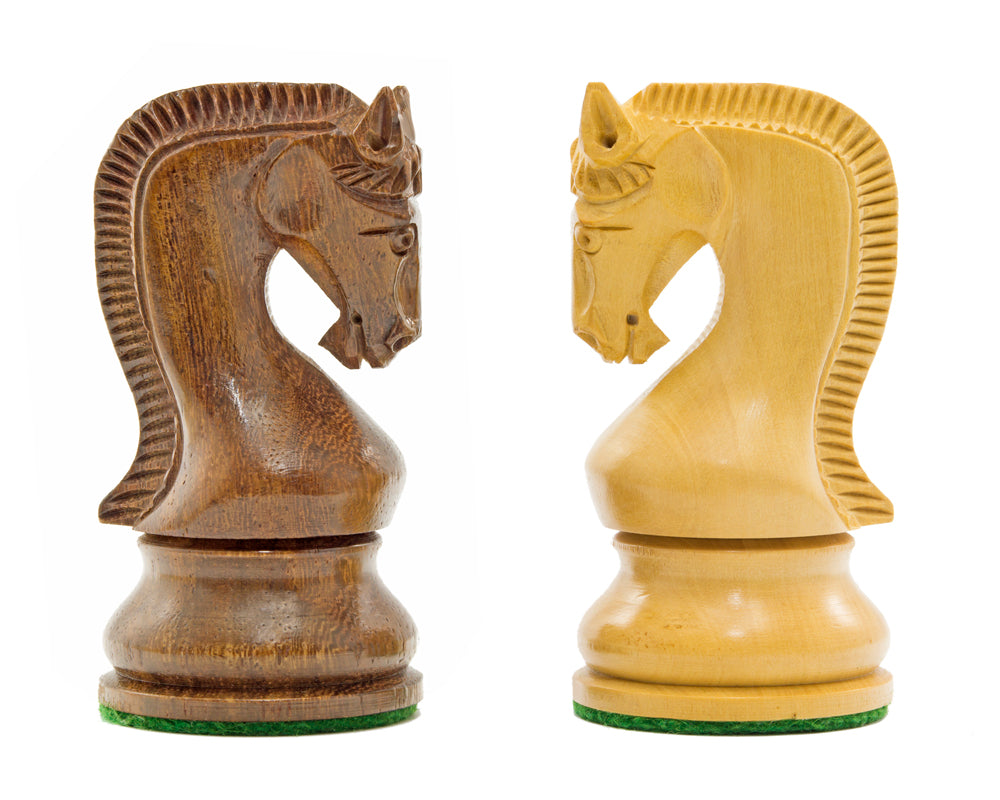 Acacia and natural wood Leningrad carved knights in profile