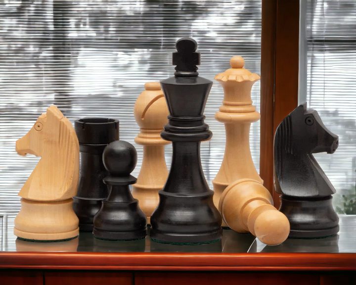 3.75" Classic Ebonised Chess Pieces & Bag - Official Staunton™ 