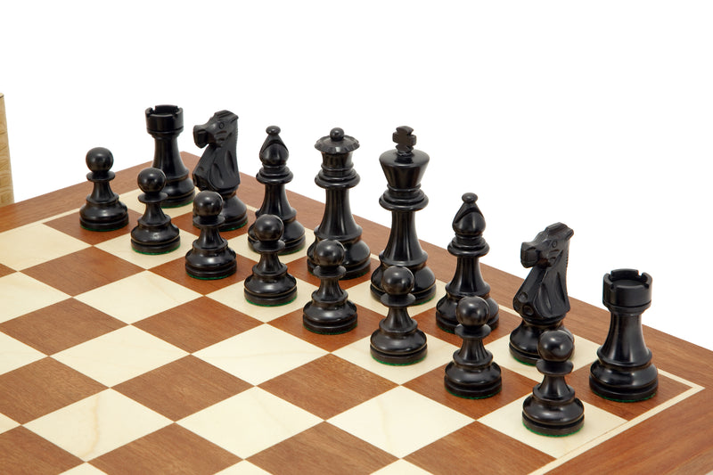 British Black Mahogany Chess Set & Mahogany Box