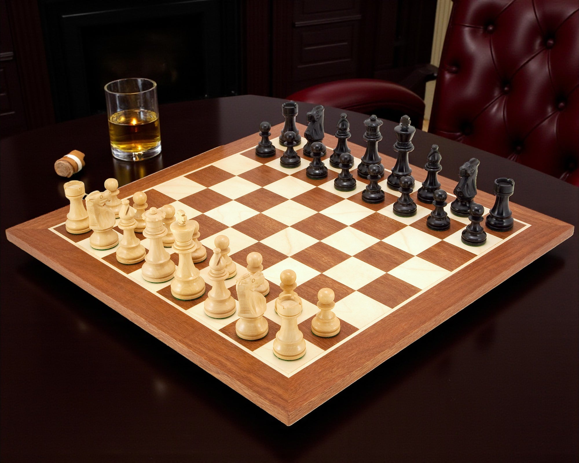 British Black Mahogany Chess Set & Mahogany Box
