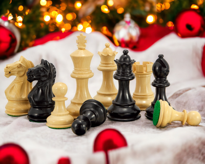 Black Fierce Knight Chessmen and Italian Blue Erable Chess Board - Official Staunton™ 