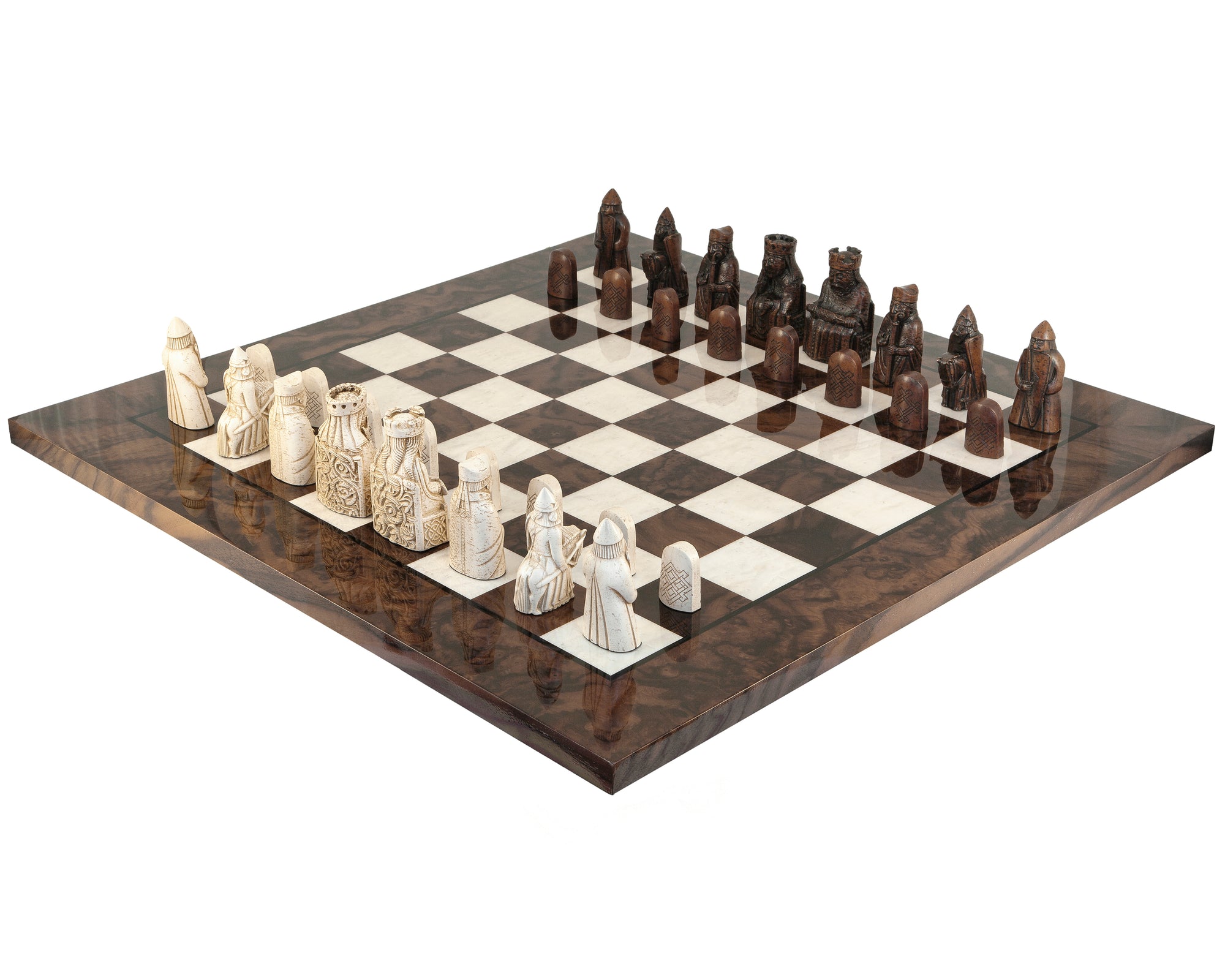 The Isle Of Lewis Teak Italian Walnut Prestige Chess Set