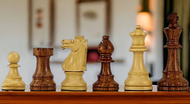 British Acacia Mahogany Chess Set & Burl Root Box - Official Staunton™ 