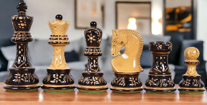 Artistic Burnt Russian Chess Pieces - Official Staunton™ 