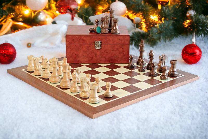 19 Inch Mahogany British Acacia Chess set and Burl root Box - Official Staunton™ 