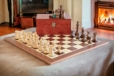 British Acacia Mahogany Chess Set & Mahogany Box - Official Staunton™ 