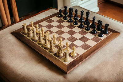 Leningrad Ebonised Chess Pieces & 19" Walnut Chess Board - Official Staunton™ 