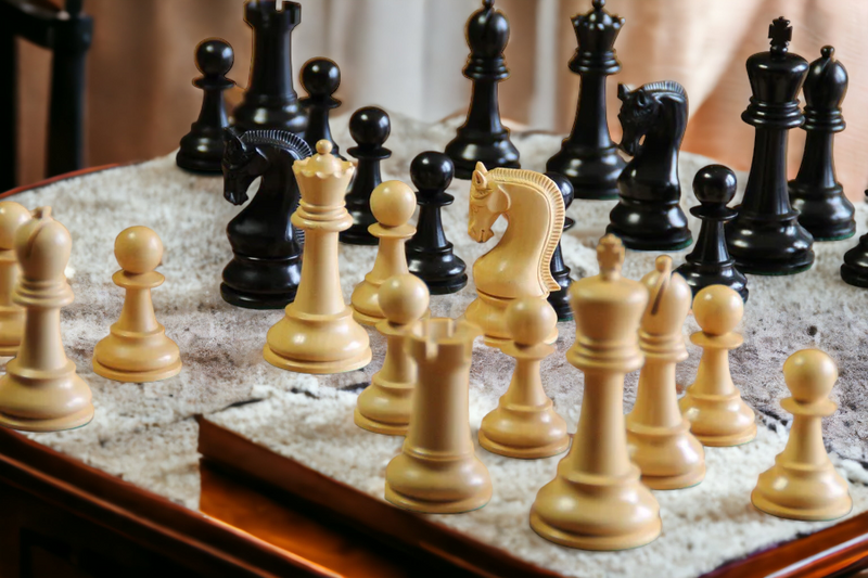 Leningrad Ebonised Chess Pieces 19" Walnut Chess Board & Vinyl Box - Official Staunton™ 