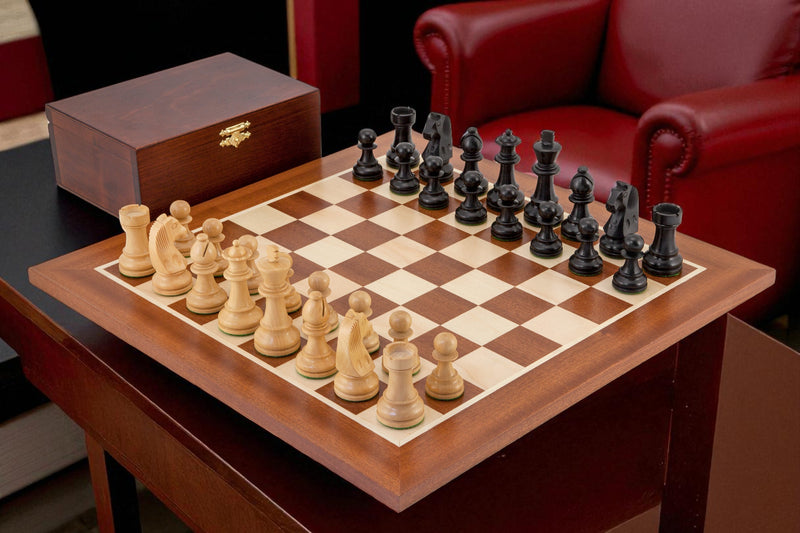 15.75" Classic Black Mahogany Chess Set and Birchwood Box