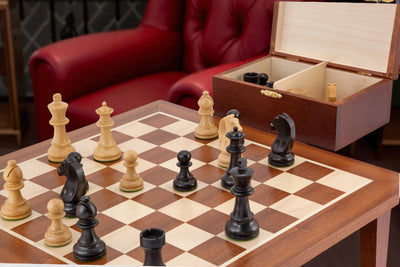15.75" Classic Black Mahogany Chess Set and Birchwood Box