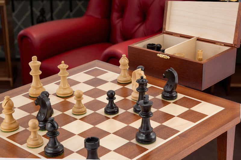 15.75" Classic Black Mahogany Chess Set and Birchwood Box