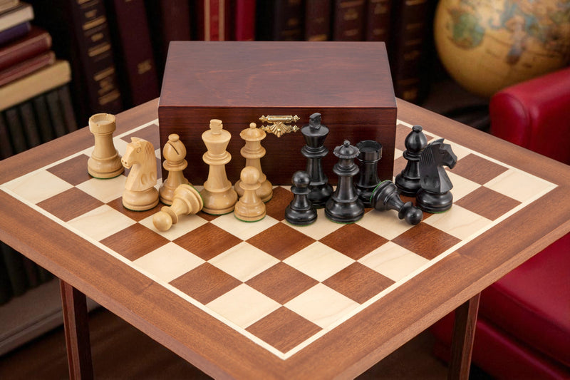 15.75" Classic Black Mahogany Chess Set and Birchwood Box