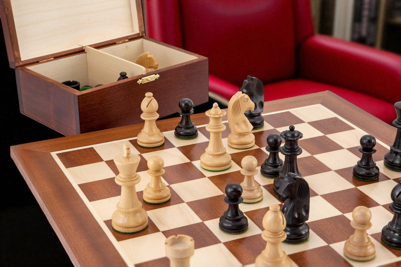 15.75" Classic Black Mahogany Chess Set and Birchwood Box