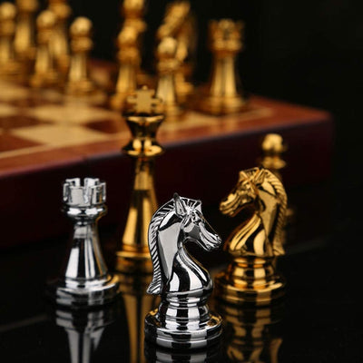 12-Inch Folding Wooden Chess Set with Metal Staunton Pieces