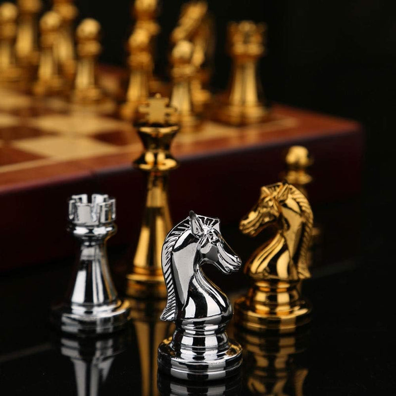 12-Inch Folding Wooden Chess Set with Metal Staunton Pieces