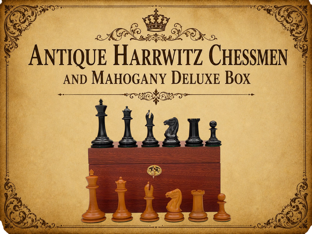 Antique Harrwitz Chessmen and Mahogany Deluxe Box