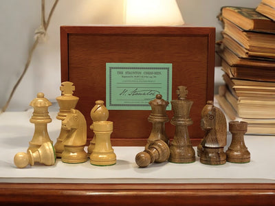 Acacia Club Classic Chessmen & Slide Lid Box - Official Staunton™ 