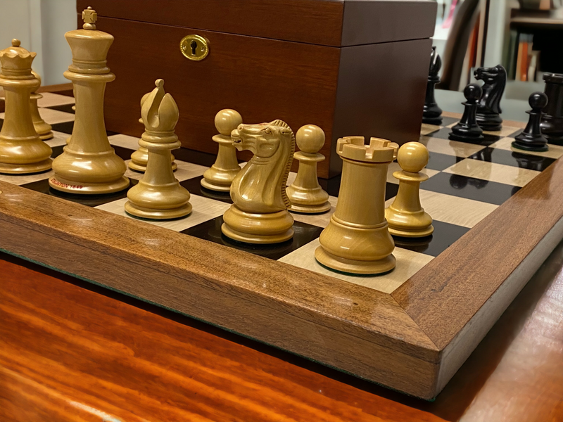 Original Staunton 1849 Reproduction Chess Pieces & Solid Ebony Acacia Chess Board - Official Staunton™ 