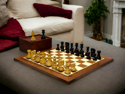 3" Russian Zagreb Ebonised Chess Pieces 15.75" Mahogany Board & Box - Official Staunton™ 