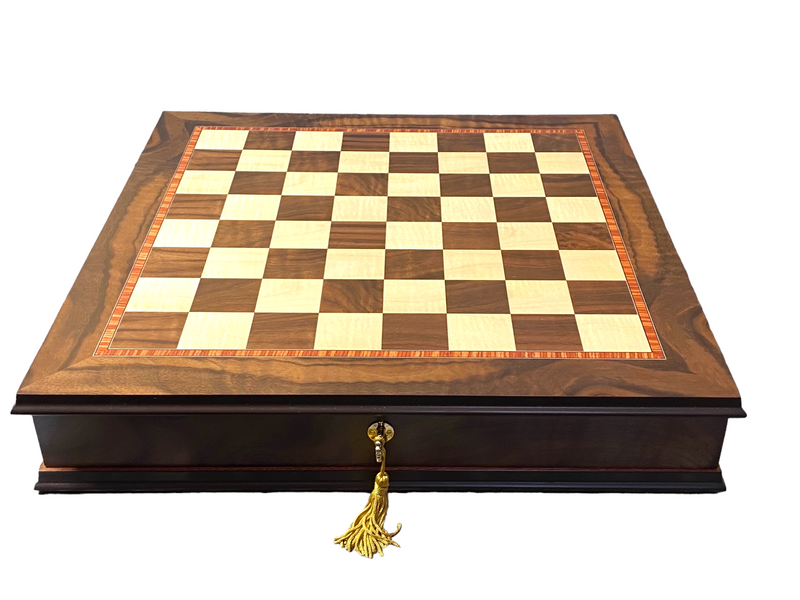 Luxury Italian Walnut Lid Chess Cabinet with Elite Acacia Chessmen - Official Staunton™ 
