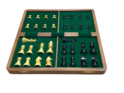 14" Folding Magnetic Chess Set – Black and Natural Staunton Pieces