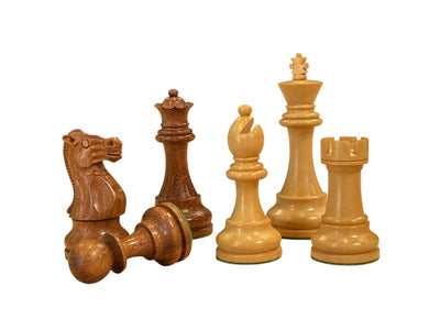 British Deluxe Acacia & Boxwood Staunton Chess Pieces – 4-Inch King