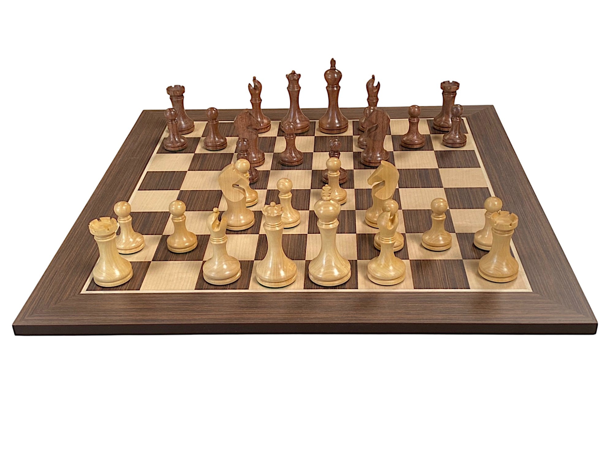Zadar Modern Chess Set – 3.9" Acacia Pieces with 20" Wenge Board & Vinyl Box