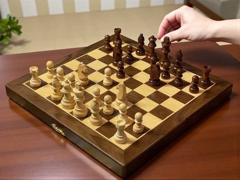 12-Inch Folding Magnetic Walnut-Style Chess Set