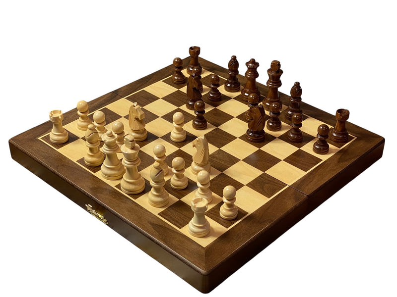 12-Inch Economy Folding Magnetic Walnut-Style Chess Set