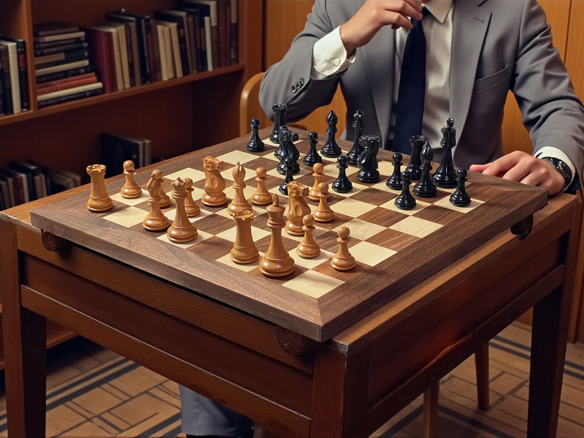 Staunton Antique Collector Chess Set with Solid Wood 21-Inch Board & Vinyl Box