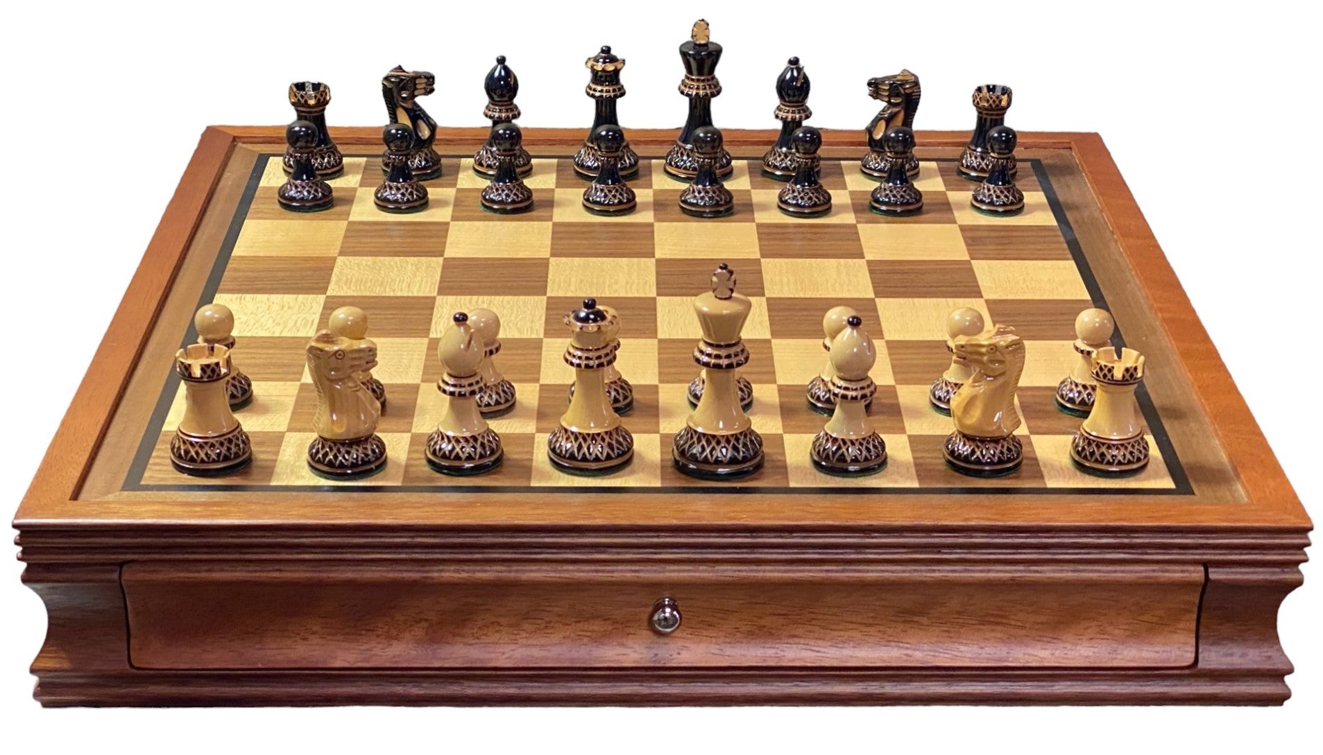 Parker Mahogany Drawer Chess Set - Official Staunton™ 