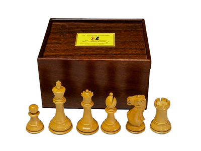 Old English Boxwood and Black Chess Pieces & Slide Box - Official Staunton™ 